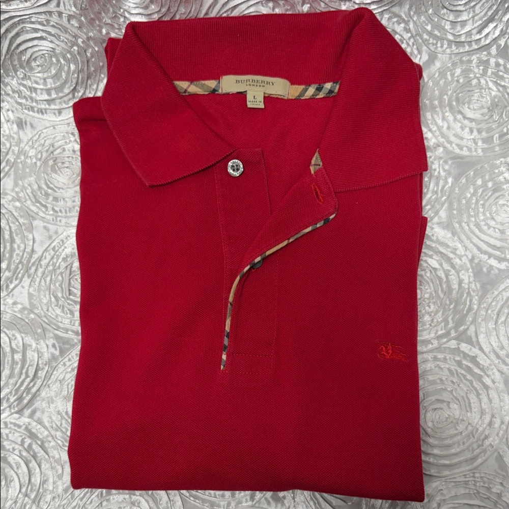 Burberry Red Polo with Signature Check Trim